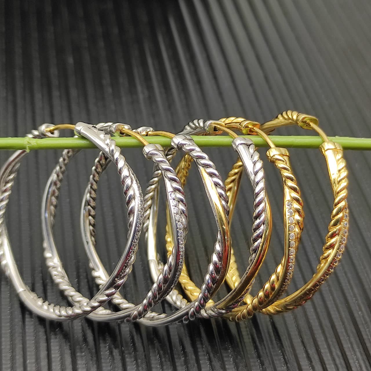 David Yurman Twisted Hoop Earrings with Diamond Accents